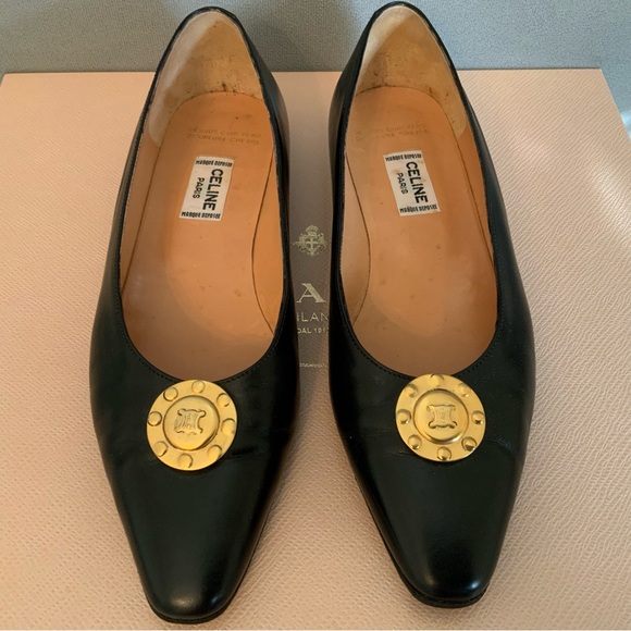 Authentic Celine Paris Leather Flat Loafer Black Rare Vintage Size 5.5 - Picture 2 of 14
